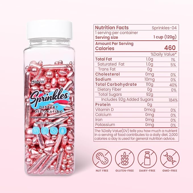 Rose Gold Sprinkles for Cupcakes, Rose Gold Pearl Sprinkles, Candy Pearls for Cake Decoration, Cupcakes, Ice Cream Topping, Macaron, and Cookies.120g(4.23oz)
