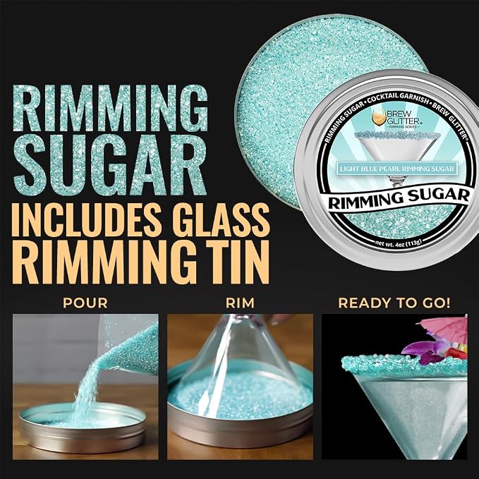 Brew Glitter - Light Blue Pearl Rimming Sugar (1LB, 1x Resealable Bag) Cocktail Garnish for Mixed Drinks & Refreshments