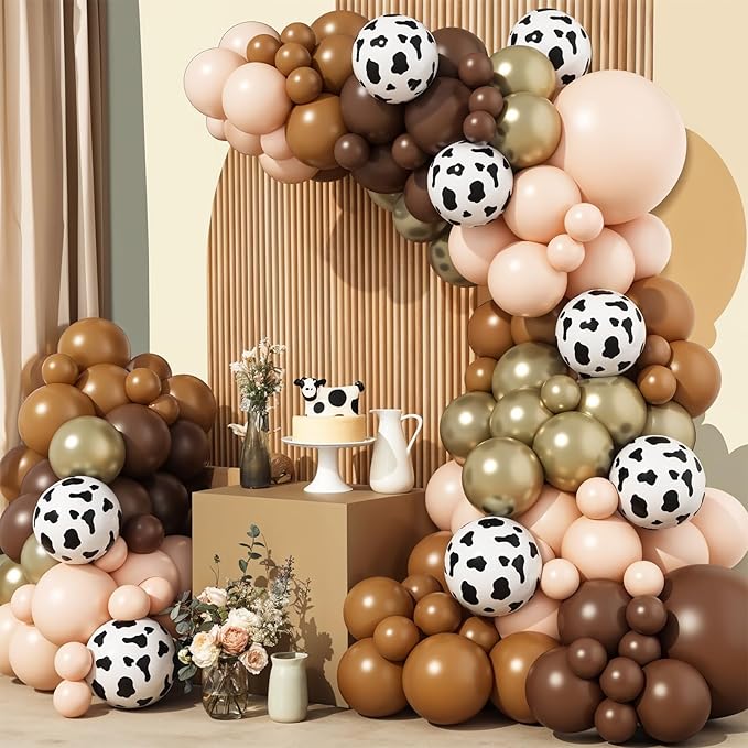 Brown Western Balloons Arch Kit, Brown Nude Gold Cow Print Balloons Garland Kit Cowboy Balloons Arch for Farm Cowboy Western Baby Shower Birthday Party Decorations