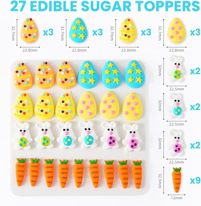 27 pcs Easter Sprinkles, Edible Easter Cake Decorations Carrot Easter Bunny Egg Royal Icing Decorations Edible Hard Sugar for Cupcake Topper Cookies Chocolate Baking Decor