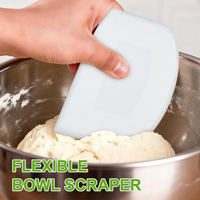 Dough Scraper, Sourdough Bread Baking Supplies, Pizza Cutter, Bowl Scraper, Plastic Dough Scraper, for Non-Slip Bakeware Decorating Tools, Sculpting, Bread Dough (2, White)