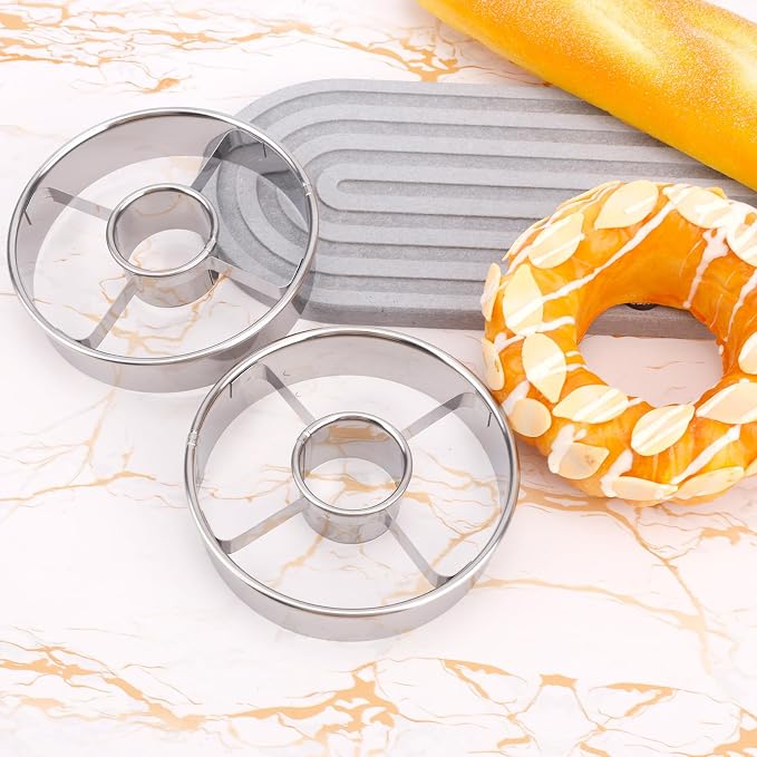2pcs Professional Donut Cutter with Central Hole, 9.8cm/3.9in Stainless Steel Doughnut Mold Tool for Perfect Donuts Bagels Cookies Biscuits Baking & Pastry Making (Silver)