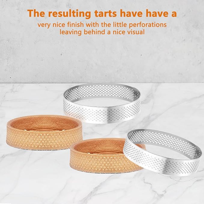 10 Pcs 3.5 Inch 304 Stainless Steel Tart Ring, Heat-Resistant Perforated Cake Mousse Ring, Round Ring Baking Small Fruit Tarte Crust Tools (9cm)