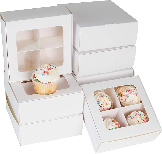 Treat Boxes - 24 ct 6 x 6 x 2.4 in Bakery Boxes with Windows and Dividers for Candy, Cookies, Cupcakes, or Bakery Desserts - Chocolate, Treats, and Baked Goods Packaging for Gifting