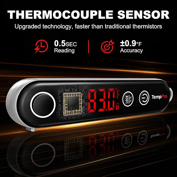 TempPro TP18 Thermocouple 0.5 Sec Instant Read Meat Thermometer Digital, Cooking Food Thermometer for Grill, BBQ, Smoker, Deep Fry, Candy, Bakeware-Fathers Day Gift for Dad(Previously ThermoPro)