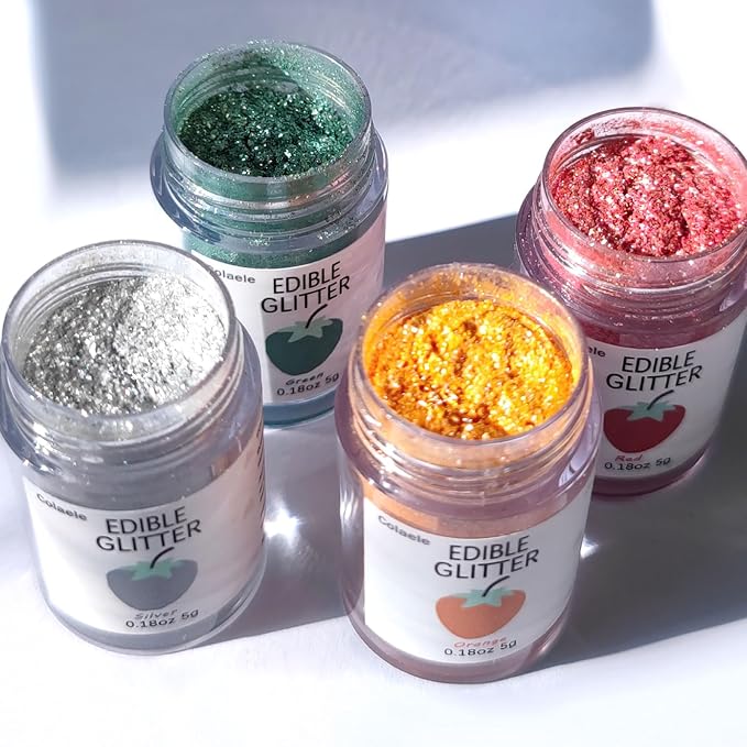 Green Edible Glitter Glimmer Powder for Cakes Drinks - Colaele 5 grams Food Grade Luster Dust Metallic Food Decorating Sprinkle Disco Brew Dust for St. Patrick Decorations Wine Beverage Dessert, Vegan