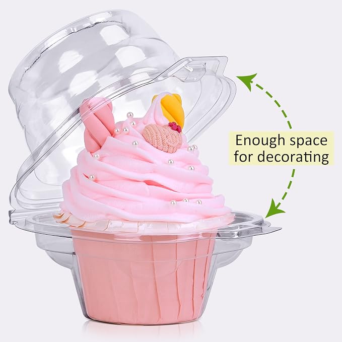 Cupcake Boxes Individual Cupcake Containers, 50 Packs Regular Single Cupcake Holder High Topping for Muffins, Thicker Stackable Plastic Cupcake Carrier for Party (50 pack)