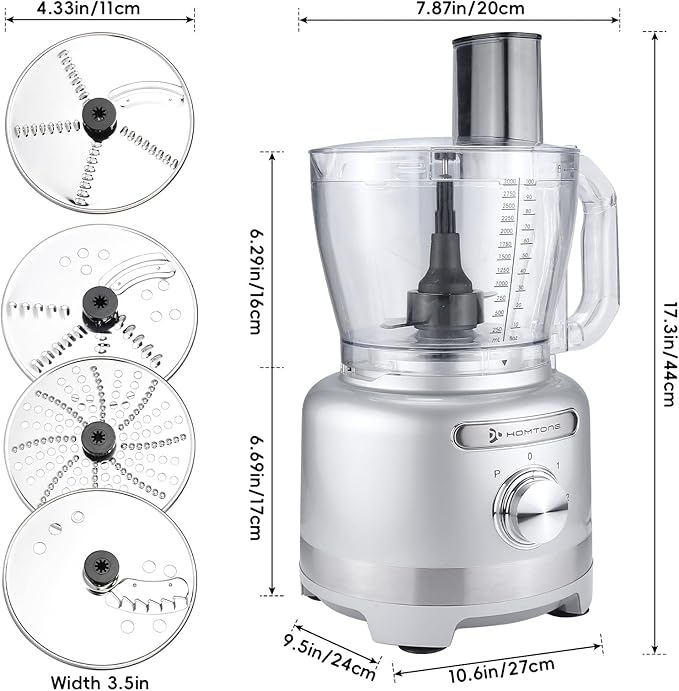 Homtone 16 Cup Food Processor, Large 9-I-1 Chopper with French Fry Cutter | 7 Blades, Veggie Shred, Slice, Pizza Dough Knead, Salsa Meat Chop, Cheese Grate, Home Week Meal Prep, Healthy Snack, 3-Speed