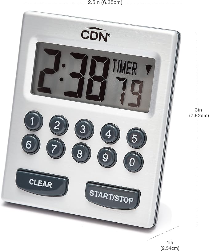 CDN Direct Entry 2- Alarm Digital Kitchen Timer | Counts Up & Down, 10 Hours by Hours, Minutes & Seconds, Big Digit, Loud & Long Audio/Vibrate Alarm, Stand, Hang, Magnet Mounting - TM30