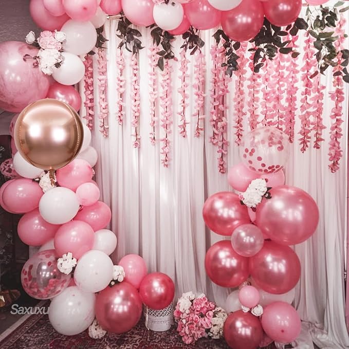 Pink Balloon Arch Kit, Pink Balloon Garland Arch Kit, Rose Gold 4d Round Foil Balloons, Macaron Light Metallic Latex Helium Clear Balloons For Girls Women Birthday Baby Shower Party Wedding Decor
