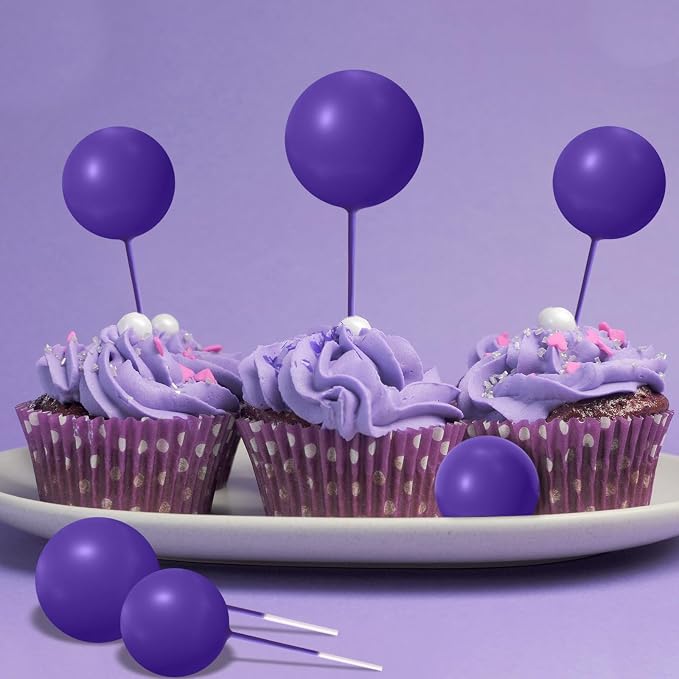 ASTARON 20 Pcs Ball Cake Topper Decorations Mini Balloons Cake Topper Sticks Dark Purple Balls Cake Picks Cake Topper Balls Cake Decorations for Halloween Birthday Cake Decorations