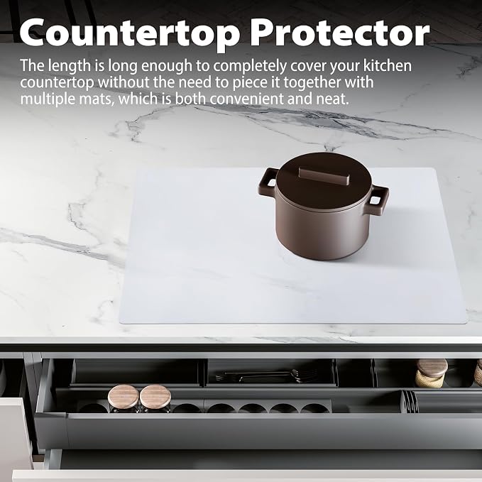 Thick Silicone Counter Mat Large 23.4"by15.6", Heat Resistant Mat for Kitchen Table/Countertop Protector/Non Stick Pastry Baking Placemats, Silicone Pad for Crafts Kids Super Kitchen White Translucent