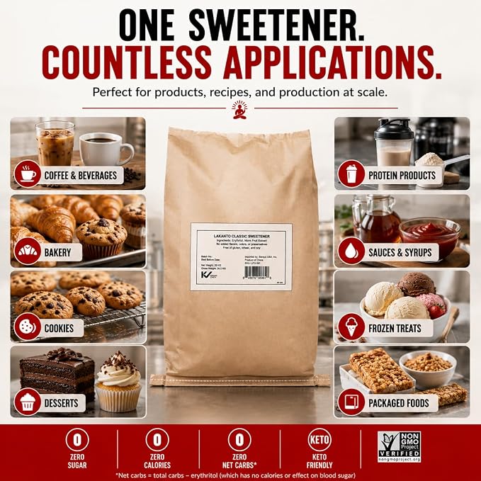 Lakanto Bulk Classic Monk Fruit Sweetener with Erythritol - Bulk White Sugar Substitute, Baking, Extract, Sugar Replacement (Classic White - 20 kg)