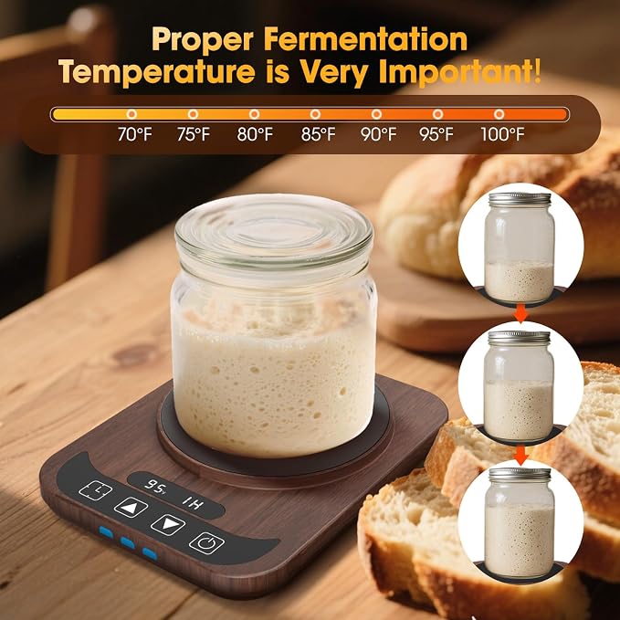 Sourdough Starter Warmer with Temperature Display,Sourdough Warming Mats 100℉ Electric Heating 12 Hours Timing Function Sourdough Heating Mat Bread for Baking Supplies Kitchen Bakers (Wood)