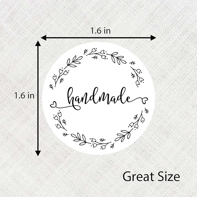 120 x Handmade Stickers, Business Stickers, Seller Stickers, Handmade Labels, Handmade with Love Stickers, 1.6 in Round Stickers