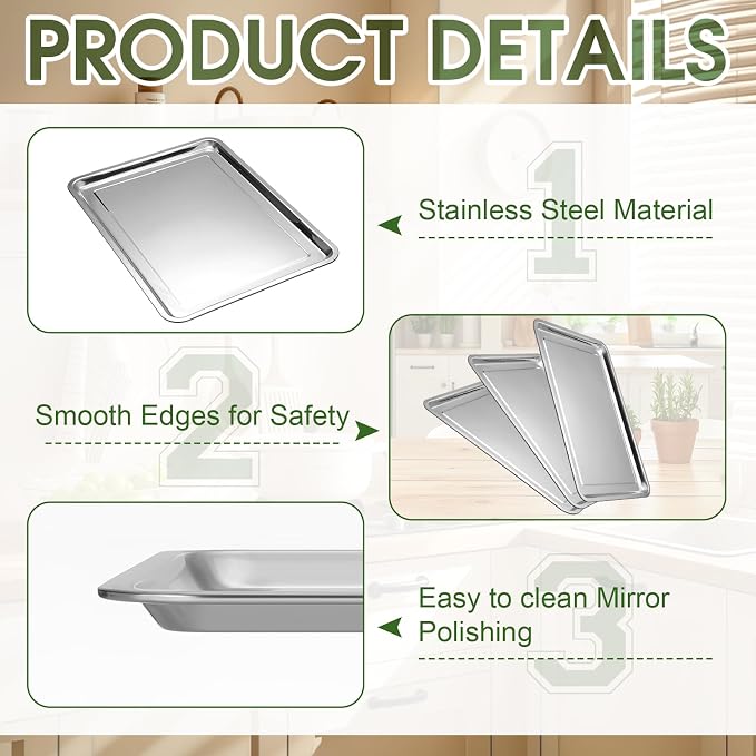 Ceenna 4 Pack Full Sheet Pan 21 x 15 Inch Baking Cookie Sheet Extra Large Nonstick Pan Roasting Steel Tray Commercial Quality Pans for Oven Restaurant Kitchen