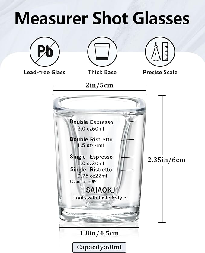 Shot Glasses Measuring Cup Set 2PACK Espresso Shot Glasses Liquid Heavy Glass 2oz/60ml (Black)