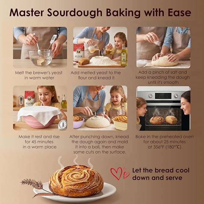 Sourdough Starter Kit, 3-Pack Silicone Banneton Bread Proofing Basket - 5" 9" Round & 10" Oval Collapsible Dough Bowl Containers for Various Tastes Bread Making