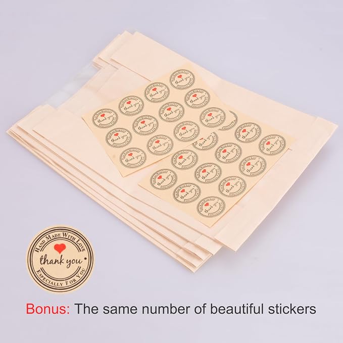 GRANDAN 25 Packs Large Paper Bread Bags for Homemade Bread, Kraft Paper Bakery Bags with Window for Sourdough Toast Packing Storage, Baked Loaf Gifting Bag Bonus Label Seal Stickers 12.6x8.3x4.0 inch