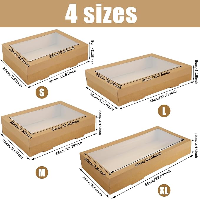 10 Pack Bakery Boxes with Window, 17.7x12.2x3.15 Inch Large Cookie Boxes, Cardboard Pastry Boxes, Take out Containers for Baking Pies, Cakes, Muffins and Pastries (L)