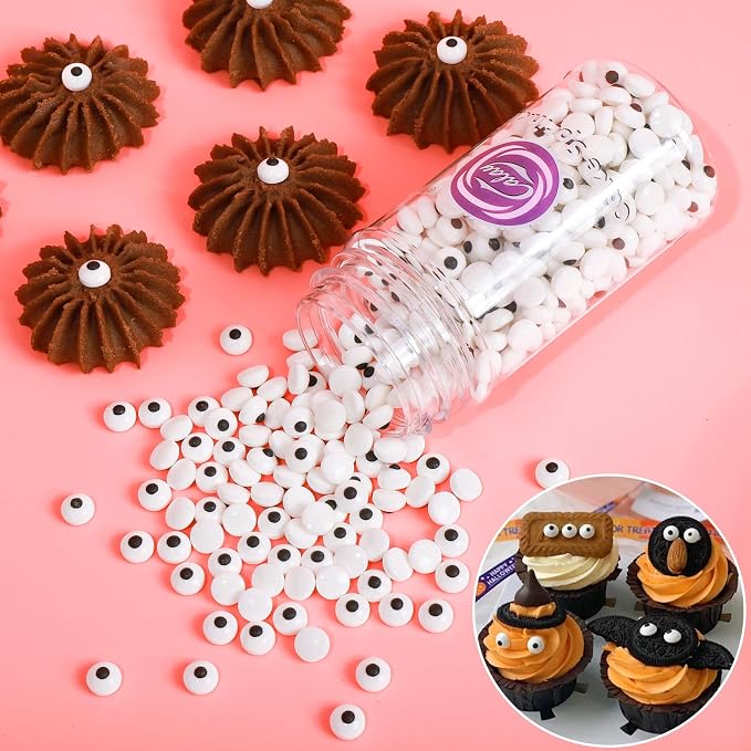 Sentovac 7mm Candy Eyeballs Eyes Edible Sugar Sprinkles Cookie Cake Cupcake Toppers Decorations Small Candy Eyes for Christmas Halloween Easter Cake Decorations Supplies