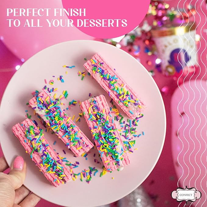 Confect Assorted Sprinkles Mix Pack of 5 – Silver, Gold, White, Blue Dragees & Bright Pink Sugar for Cake & Cupcake Decoration | Edible Toppings for Movie Night, Disco Party & Baking Fun | Vegan, Gluten Free, Nut-Free, Palm Oil-Free- 5 oz