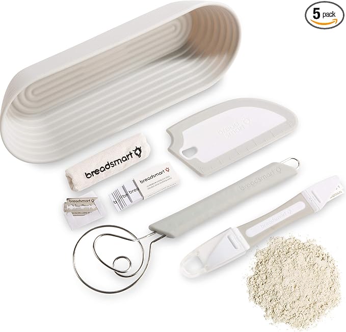 Breadsmart Artisan Bread Making Kit - 5PC Sourdough Bread Baking Supplies Set - Lame, Scraper, Whisk, Banneton Bread Proofing Basket & Cotton Liner