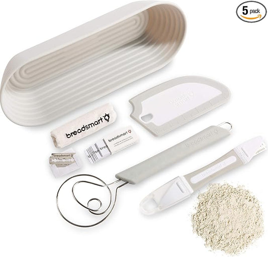Breadsmart Artisan Bread Making Kit - 5PC Sourdough Bread Baking Supplies Set - Lame, Scraper, Whisk, Banneton Bread Proofing Basket & Cotton Liner