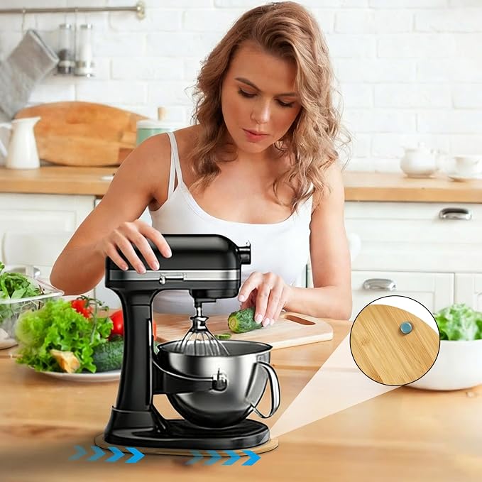 Mixer Slider Mat for KitchenAid 5-8 Qt Bowl Lift Stand Mixers, Bamboo Moving Tray Storage Organizer for Kitchen Countertop Accessories and Attachments (Bamboo, 5-8 Qt)