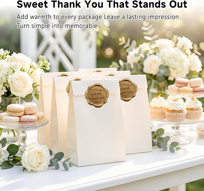 A Sweet Thank You Wax Seal Stickers, Self Adhesive Vintage Thank You Seals for Favor Bags, Sweet Treat Packaging, Donut Favors, Bakery Boxes, Gift Wrapping, 1.2 Inch (Antique Gold)