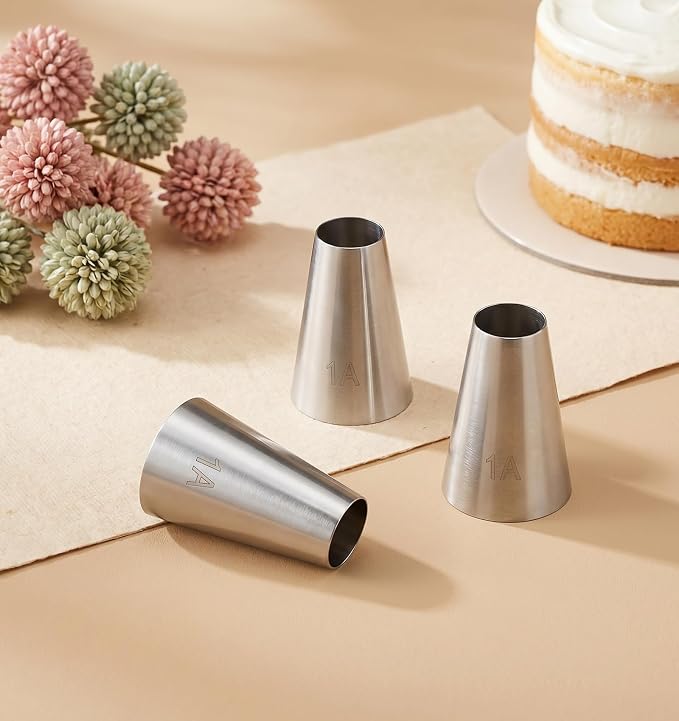 3 PCS Wilton Piping Tips, 1a Round Stainless Steel Wilton Tips | for Cake Decorating, Macarons, Cupcakes, Cookies, Silver, 1.45*0.98 Inch