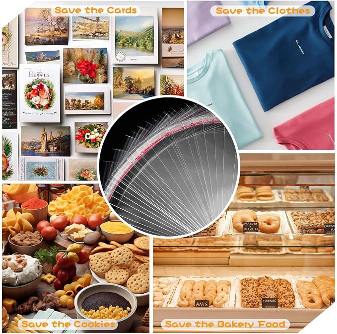 Cidenbio 200 Pcs Thickened Cookie Bags with Seal 5x7 In, Clear Cellophane Treat Bags Self Sealing 3.1 Mils Resealable Plastic Bag for Cookies, Candy, Bread, Party Favors, Bakery, Gift Packaging