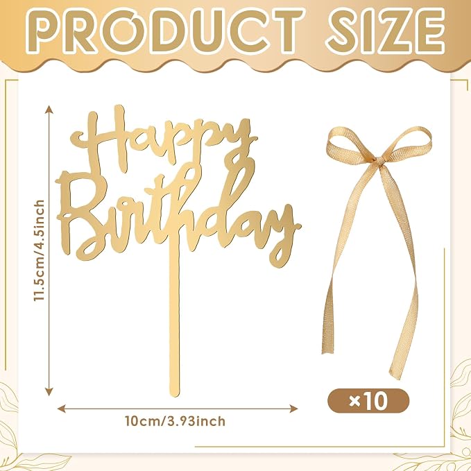 Honeydak 11 Pcs Gold Bow Ribbon Cake Topper Happy Birthday Cake Topper Happy Birthday Acrylic Sign Decoration Coquette Bow Decor Wedding, Bridal Shower Party Supplies