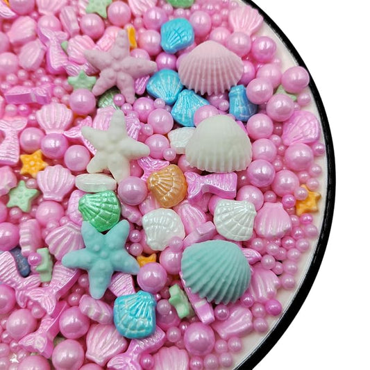 Homankit Mermaid Sprinkle Sweets Sprinkles for Baking Dessert Cupcake Cake Topper Starfish Shell Pearl Mermaid Candy Mix 3.53 Ounces