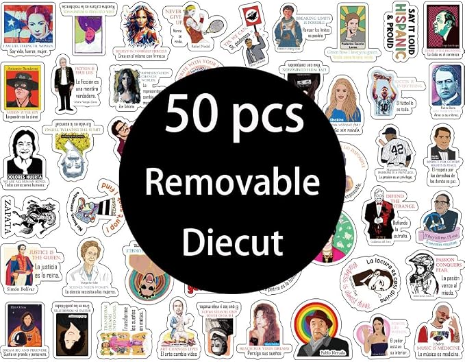 Hispanic Heritage Month Stickers - Bilingual Motivational Quotes from Latin Icons for Students Spanish Learners Journals