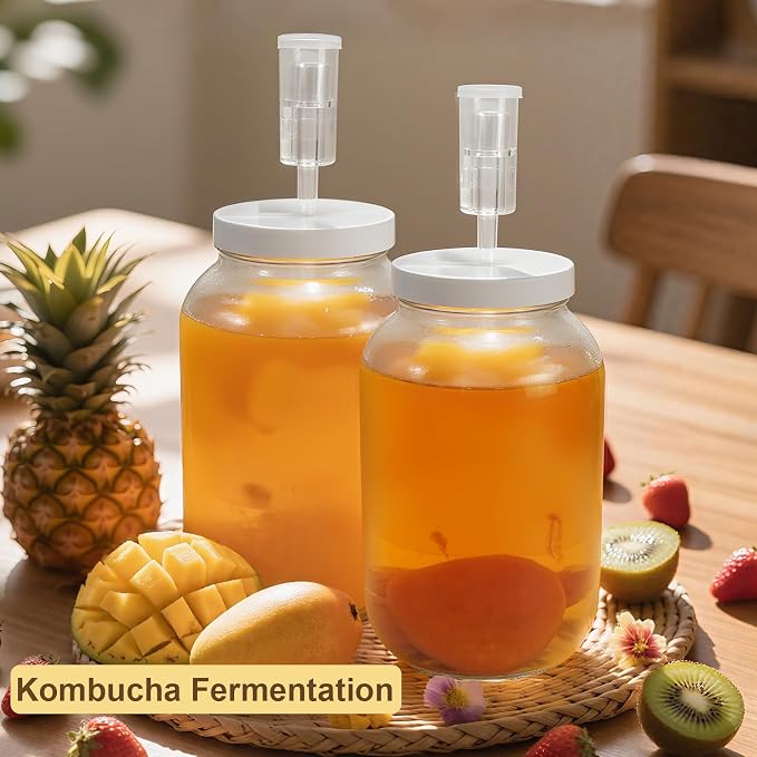 1 Gallon Large Glass Fermentation Jars for Kombucha Sourdough Starter, Wide Mouth Mead Making Kit, 2Pcs Glass Canning Jars with Fermentation Lid and Airlock