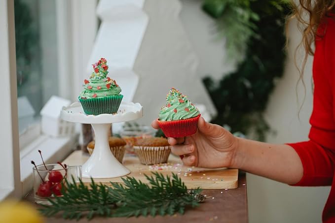 Mini Muffin Liners 500 pcs Red&Green Mini Cupcake Liners,Food&Grade,Greaseproof Paper Baking Cups, for Christmas/Halloween Party by GoldenBakeryFamily