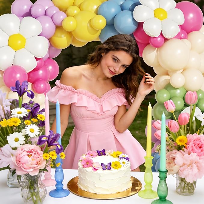 Daisy Flower Spring Balloon Garland Arch Kit, Rose Pink Yellow Green Blue Purple Flower Balloons for Baby in Bloom Baby Shower Floral Daisy Theme Birthday Party Decoration