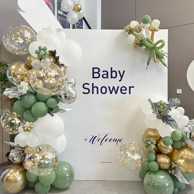 MEBAY Sage Green Balloon Arch Kit, 166Pcs Olive Green White Gold Balloons Garland for Baby Shower Birthday Wedding Jungle Safari Party Decoration