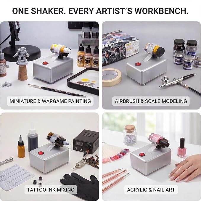 Electric Paint Shaker, Multi-Use Mixer for Nails, Tattoo, Model | Versatile for polishes & inks, Weighted anti-slip base, On/off switch, Hands-free operation, Revives old paints, Saves time