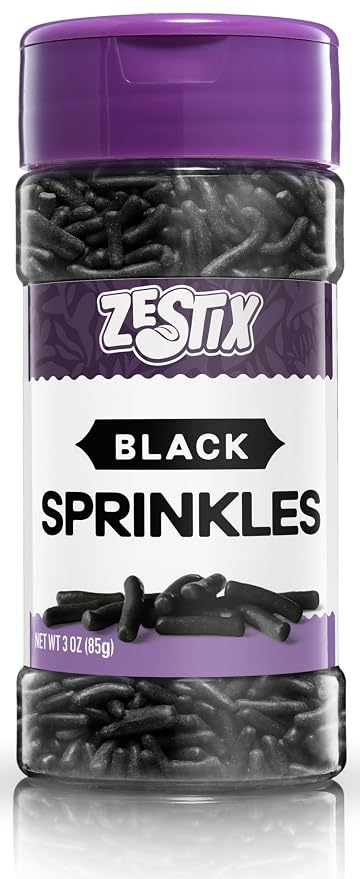 Black Sprinkles 3 oz Bottle | Jimmies Sprinkles for Cake Decorating | Dessert Topping for Baking, Cupcakes, Cookies, Ice Cream, Holidays, Birthdays & Elegant Parties