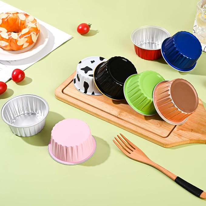 Mini Aluminum Foil Cupcake Baking Cups with Lids (40pcs, 5oz) Round Cupcake Foil Liners Tart Pie Tin Pan Holder - Disposable Mini Cake Containers Flan Molds for Pudding, Souffle, Party, Wedding