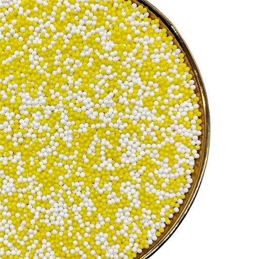 Sprinkles130g/4.6oz, White Yellow Edible Pearl Sprinkles for Cake Decorations, Baking, Ice Cream, Cookies, Cupcake Topper Edible Pearls Sprinkles - 2mm Matte Sugar Pearls for Cake Decorating (2mm yellow white)