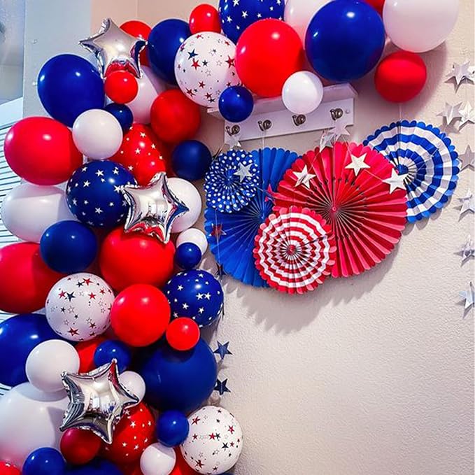 PartyWoo Red White and Blue Balloons, 140 pcs Red White and Royal Blue Balloons Different Sizes Pack of 18 Inch 12 Inch 10 Inch 5 Inch for Balloon Garland as 4th of July Decorations, Party Decorations