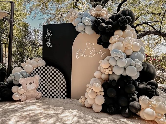 Space Balloons Garland Arch Kit,154pcs Black Gray and Cream Latex Balloons for Birthday Party Baby Shower Wedding Bridal Shower Graduation Outer Space Party Decorations