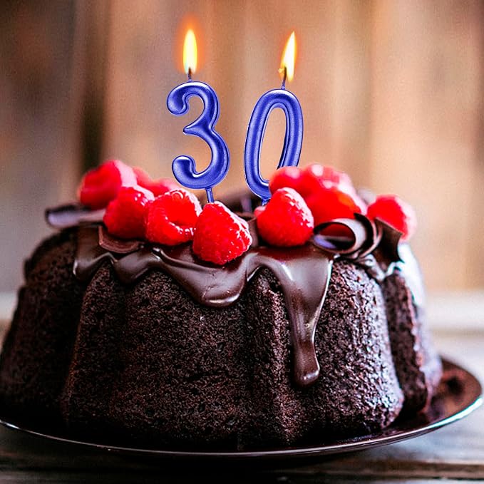 Beanlieve Blue Numeral Birthday Candles - Cake Numeric Candles Number 0 1 2 3 4 5 6 7 8 9, Used for Cake Decoration on Birthday Parties and Wedding Anniversary Celebrations(10 Pieces)