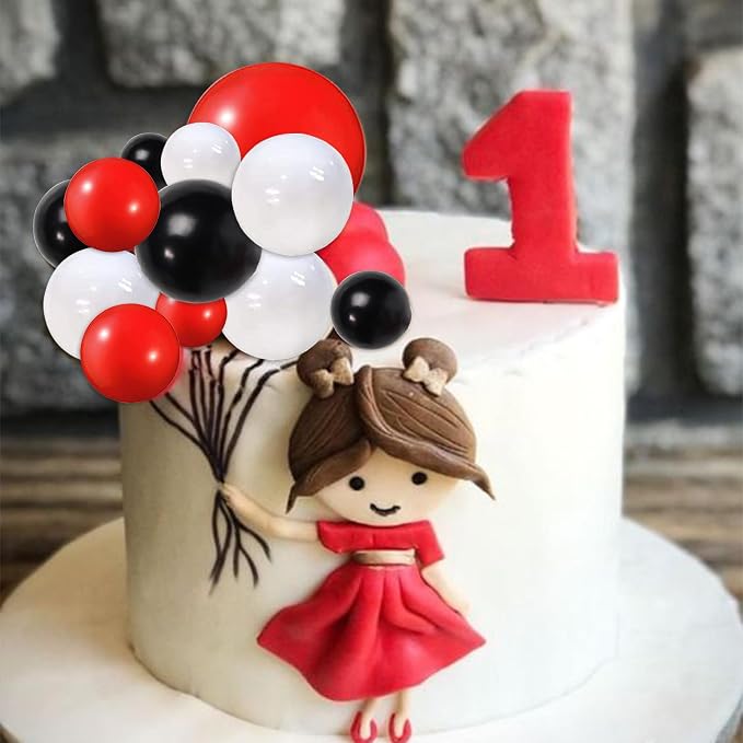 24 PCS Colorful Balls Cupake Toppers Mini Balloon Cake Toppers DIY Foam Ball Cake Insert Decoration for Wedding Anniversary Baby Shower Birthday Party Decorations Supplies Black White Red