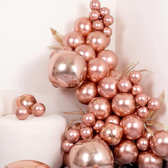 Voircoloria 105pcs Metallic Rose Gold Balloons 12inch Chrome Rose Gold Balloons for Boys Girls Birthday Baby Shower Gender Reveal Wedding Decorations