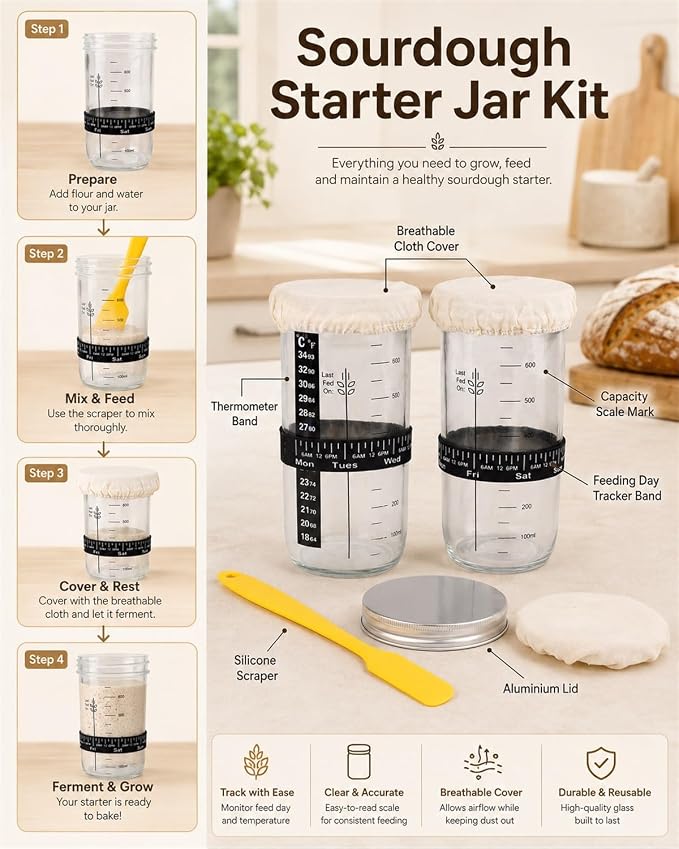 37 PCS Sourdough Starter Kit with Digital Scale, Timer, Thermometer, Bread Baking Supplies Kit, Round & Oval Banneton Proofing Basket Dough Whisk Bread Lame Complete Bread Making Tools Set
