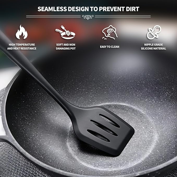 2‑Pack Silicone Kitchen Spatula Set | Heat‑resistant & non‑stick, dishwasher safe for eggs, pancakes, fish and burgers cooking.